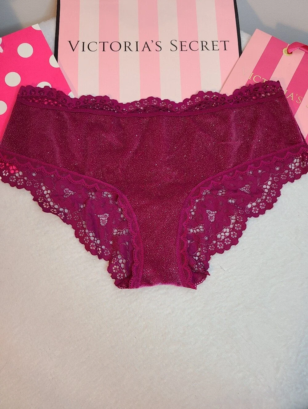 Retired VS Body By Victoria Soft Shimmer Velvet & Lace Hiphugger Panty Size Lg